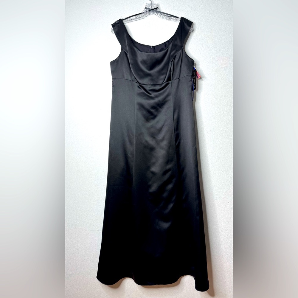 Hampton Nites Petites Black Satin Formal‎ Dress Womens Size 14 Vintage NWT USA